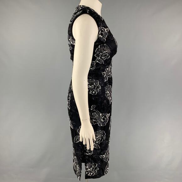 PRABAL GURUNG Size 10 Black Navy Silk Polyester Floral Sleeveless Dress - Picture 2 of 6